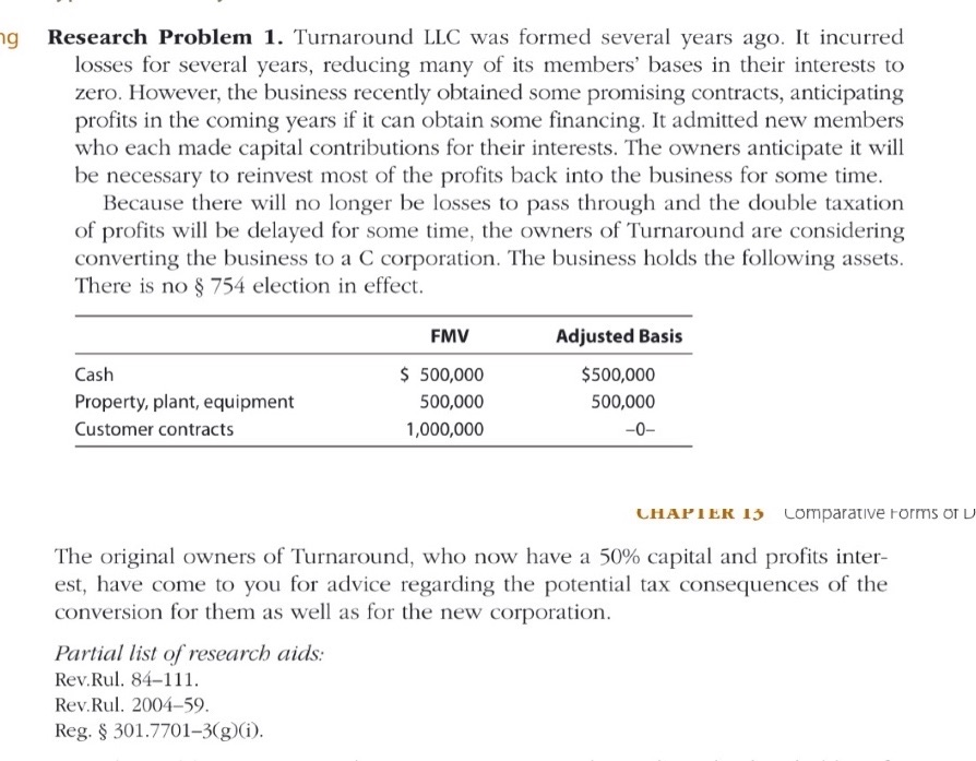 g Research Problem 1. Turnaround LLC was formed several years ago.