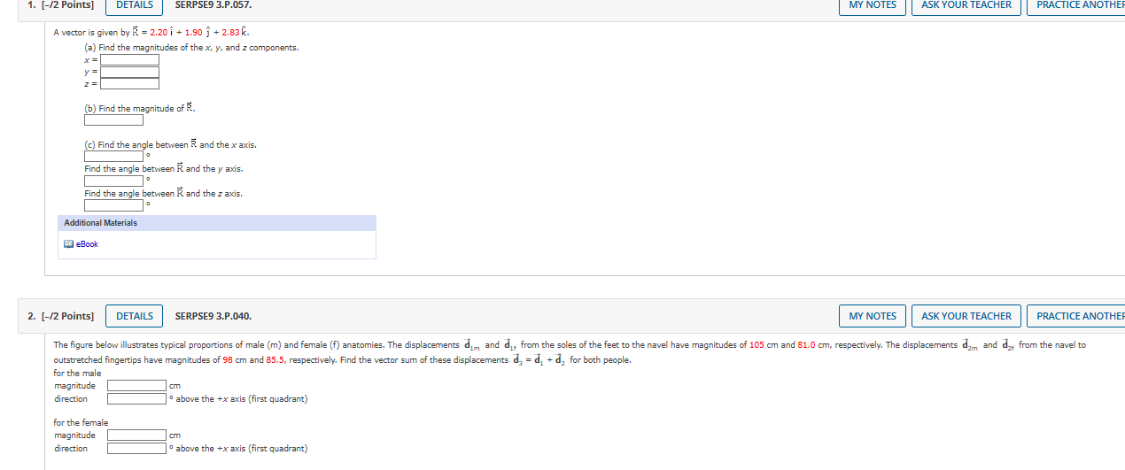  1. [-/2 Points] DETAILS SERPSE9 3.P.057. MY NOTES ASK YOUR TEACHER