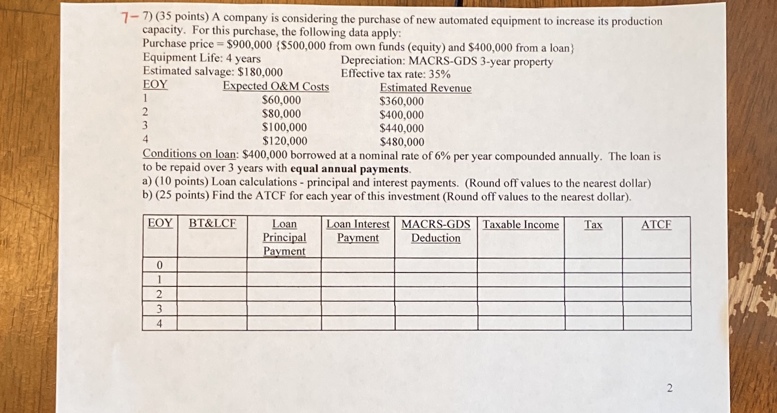 Please help 1 7) (35 points) A company is considering the purchase