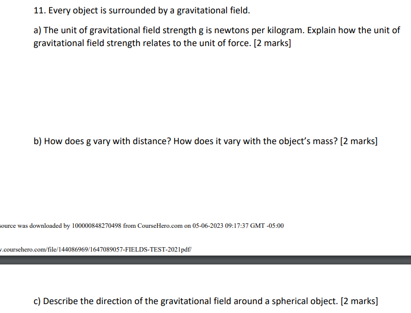 unit of gravitational field strength g is newtons per kilogram. Explain how