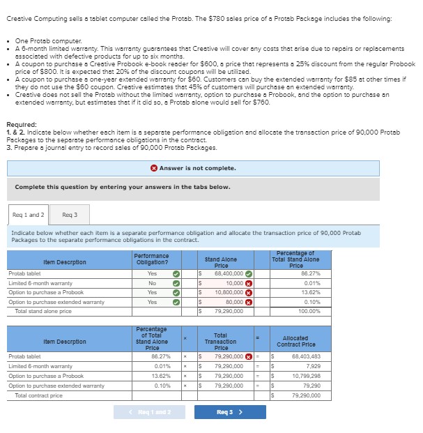 accounting question Creative Computing sells a tablet computer called the Protab. The