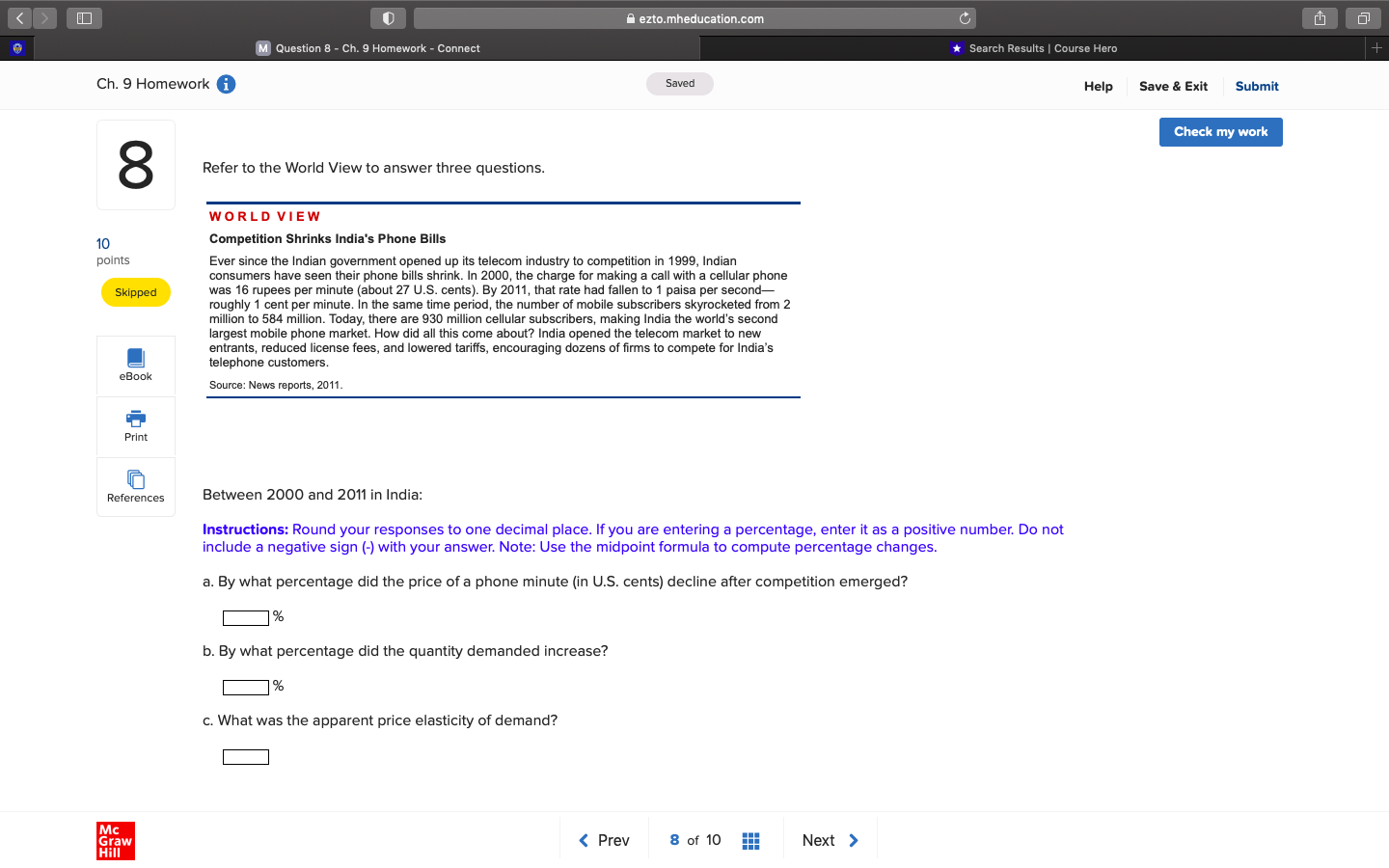 Can I please get help answering these questions? " ezto.mheducation.com M Question