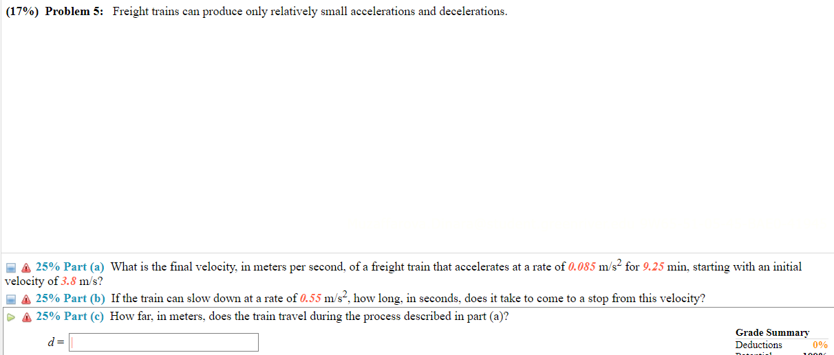 per second, of a freight train that accelerates at a rate of