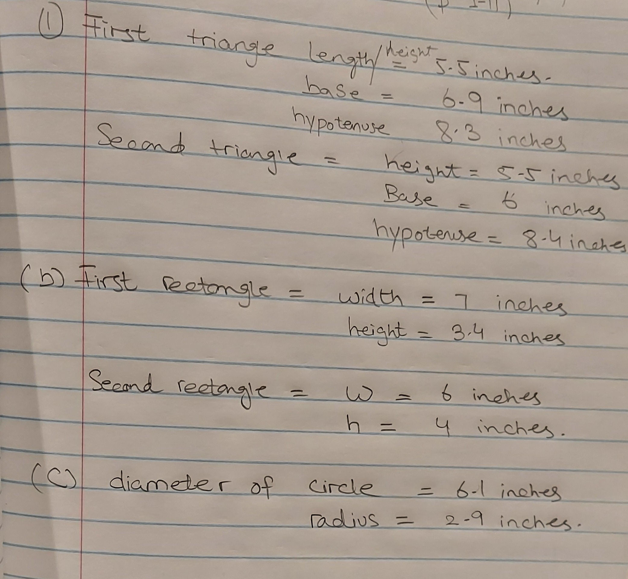5-5 inches Base - 6 inches hypotenuse = 8- 4 inches (