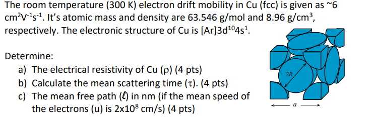  The room temperature (300 K) electron drift mobility in Cu (fcc)