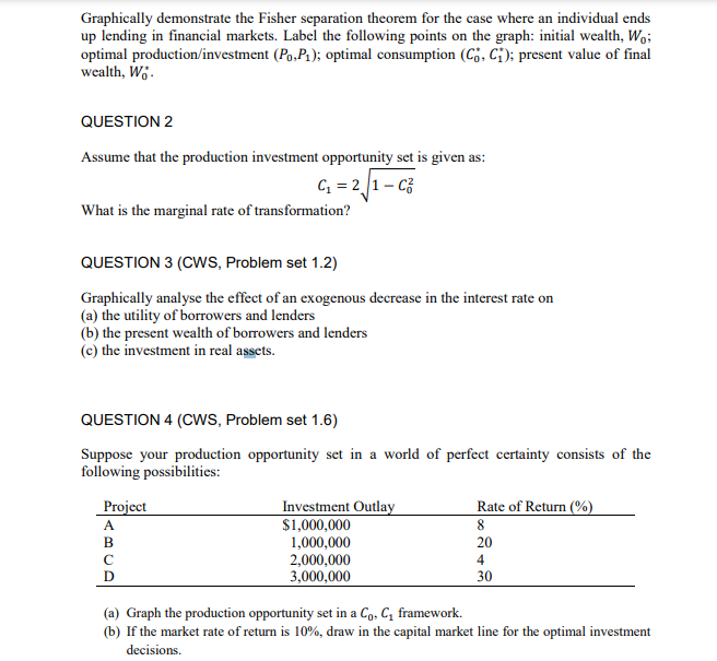 the graph: initial wealth, Wo; optimal production/investment (Po, Pi); optimal consumption (Co,