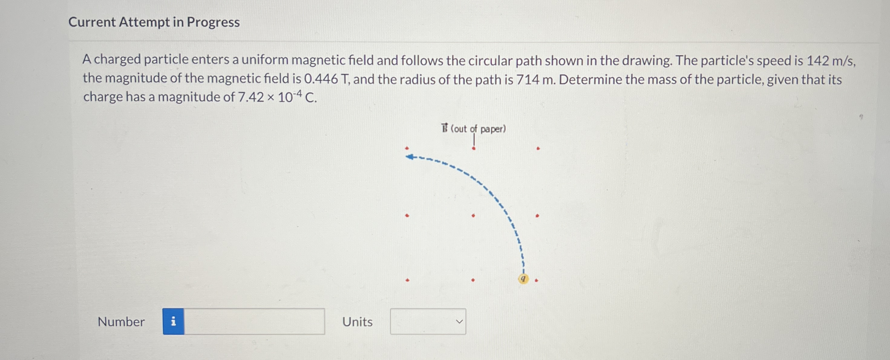  Current Attempt in Progress A charged particle enters a uniform magnetic