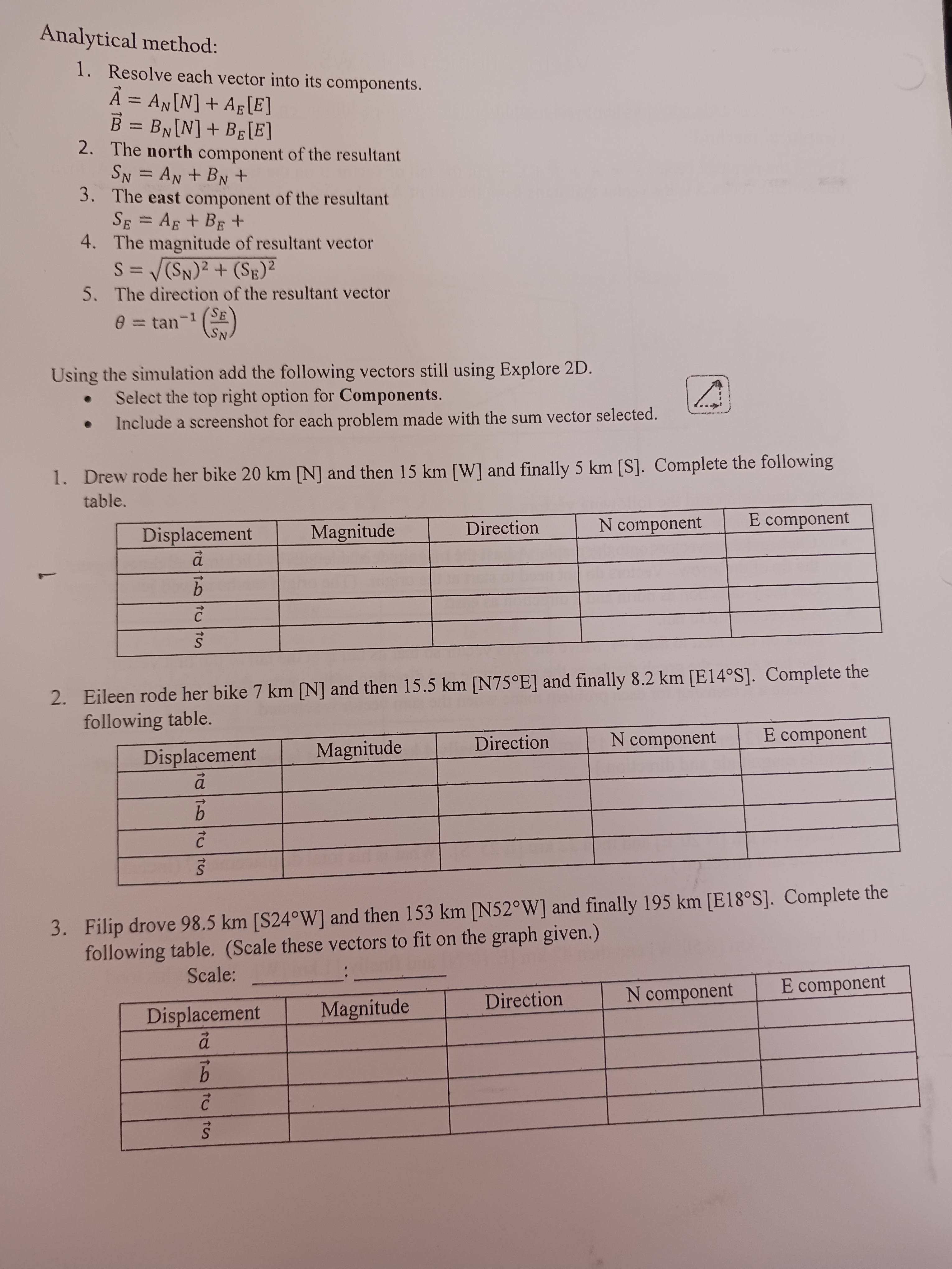 Analytical method: 1. Resolve each vector into its components. A =