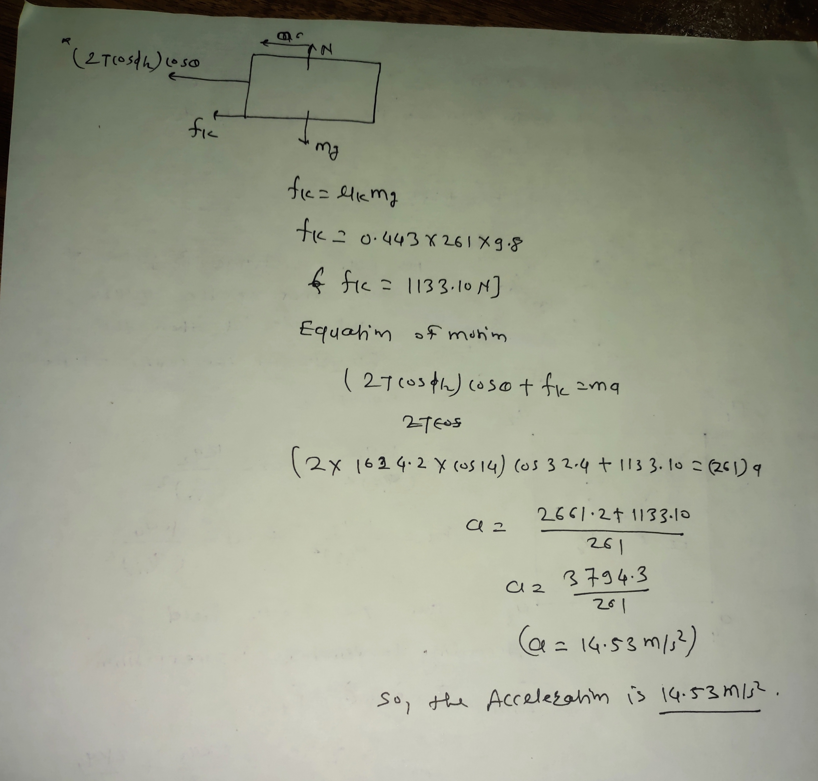 My = 0.443 . The combined mass of the sled and its