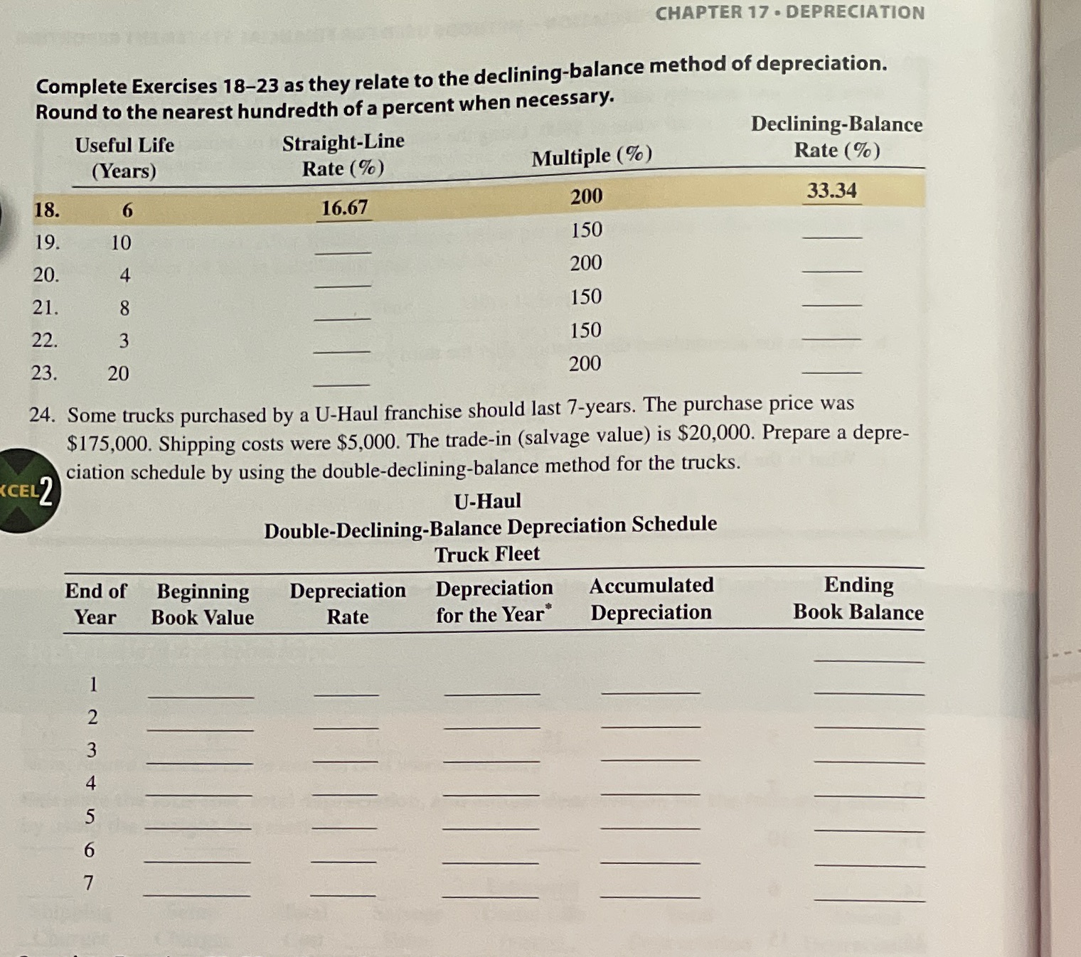Business mathematics chapter 17 depreciation CHAPTER 17 . DEPRECIATION Complete Exercises 18-23