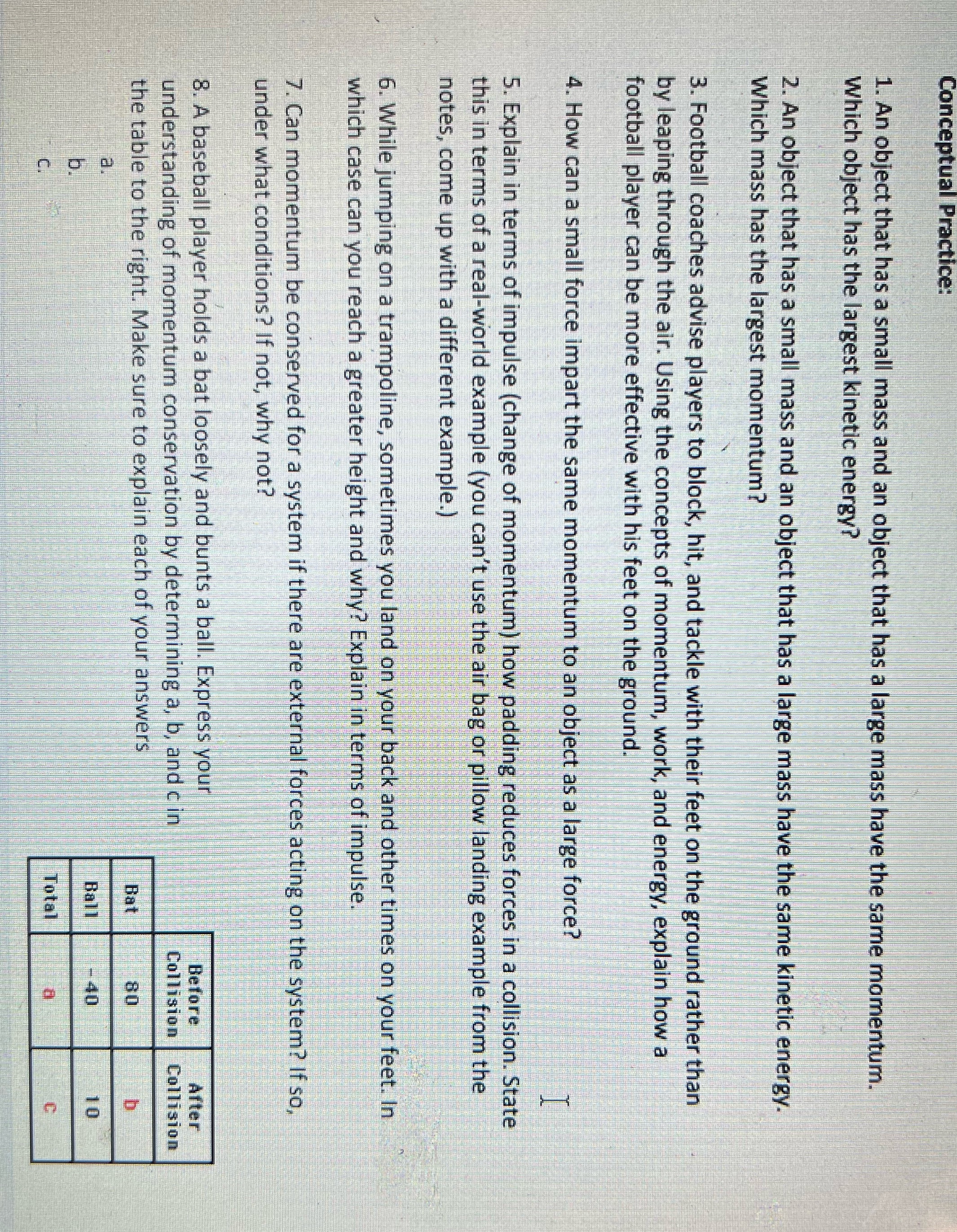 Answer 1-8, use the table for the last question Conceptual Practice: 1.