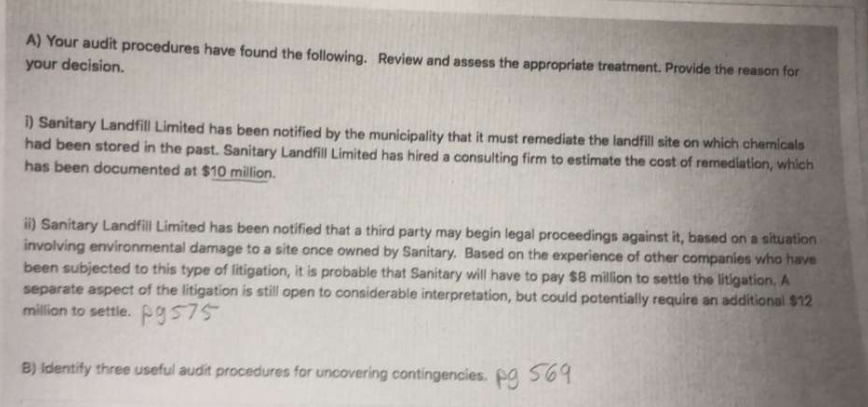 This is my question could you please help A) Your audit procedures