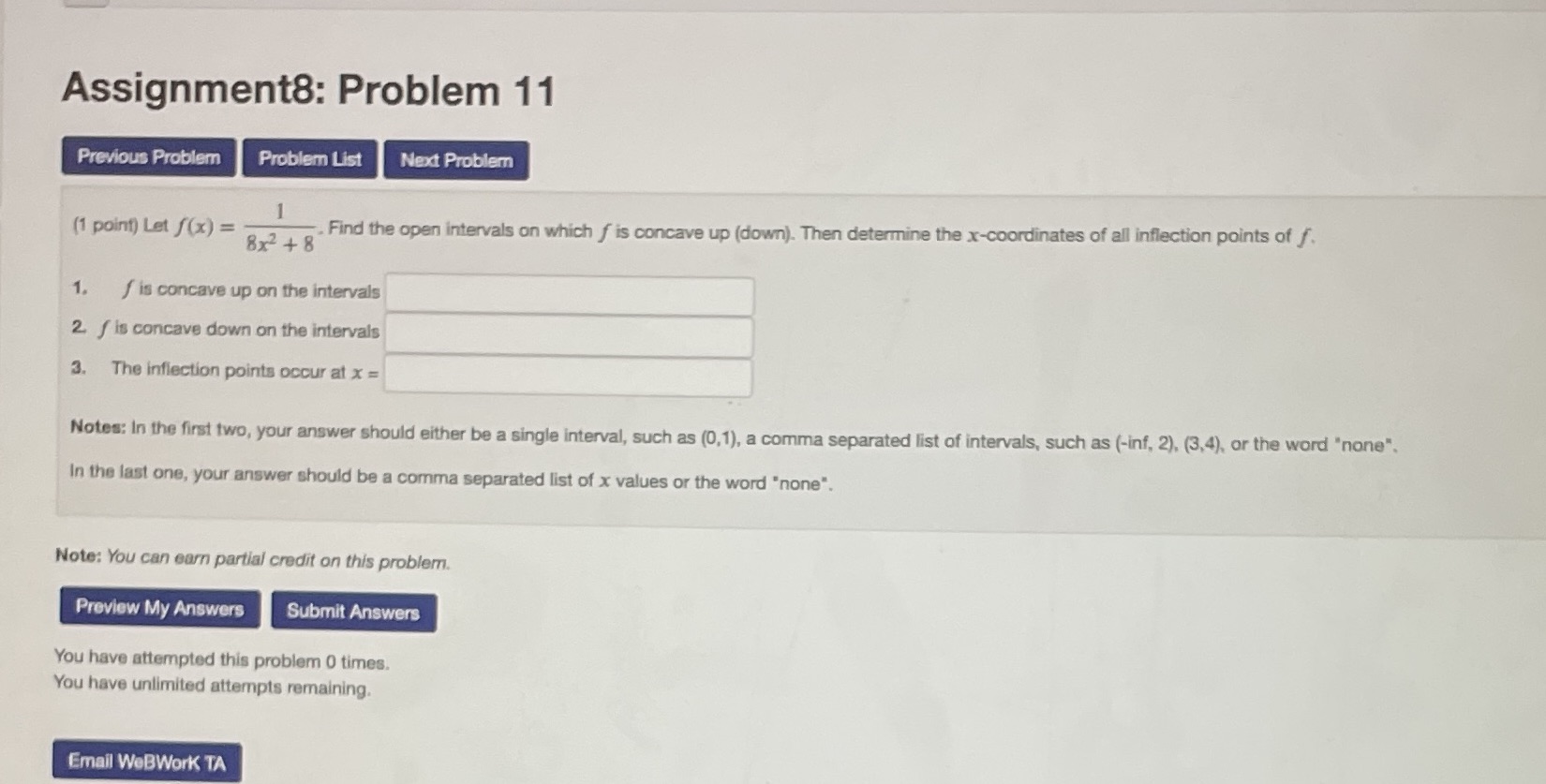  Assignment8: Problem 11 Previous Problem Problem List Next Problem (1 point)