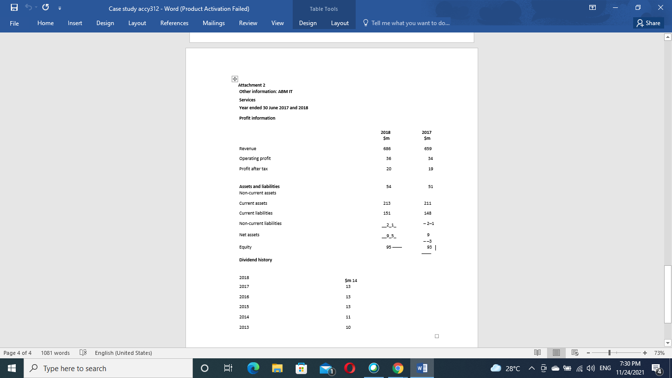 X Case study accy312 - Word (Product Activation Failed) Table Tools
