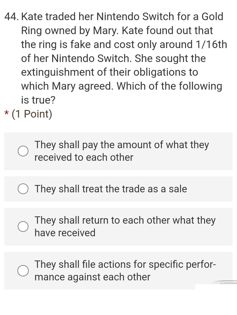 period Impossible42. Which of the following statements regarding reformation of contracts is