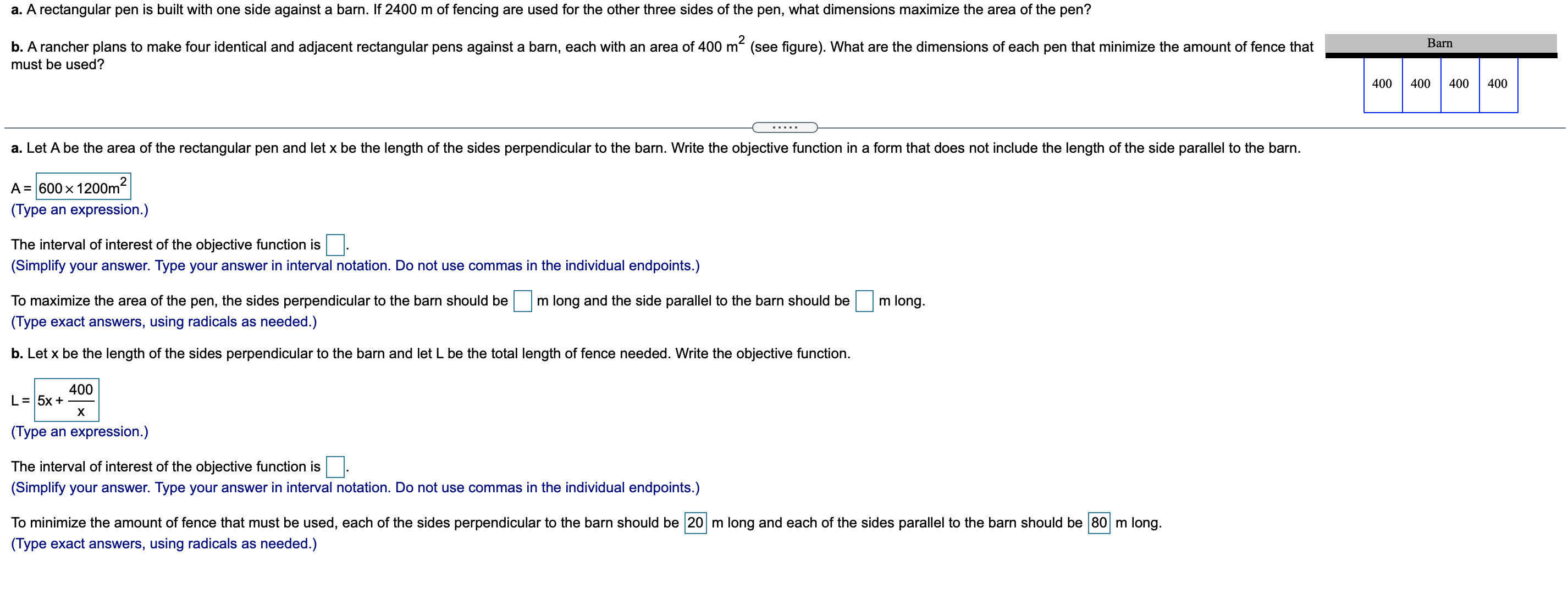  a. A rectangular pen is built with one side against a