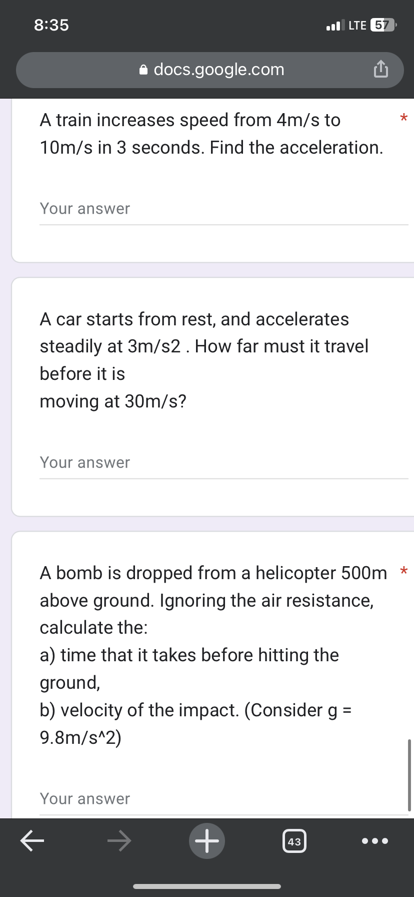 answer A bomb is dropped from a helicopter 500m * above ground.