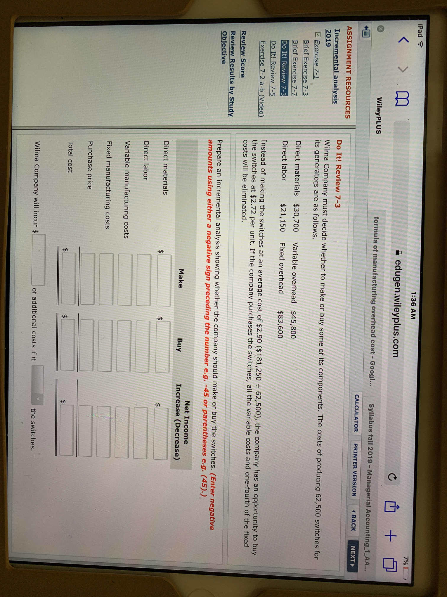  iPad ? 1:36 AM 7% V B a edugen.wileyplus.com WileyPLUS formula