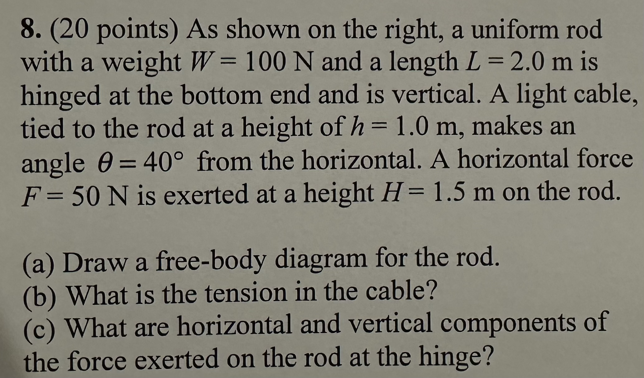 with a weight W = 100 N and a length L =