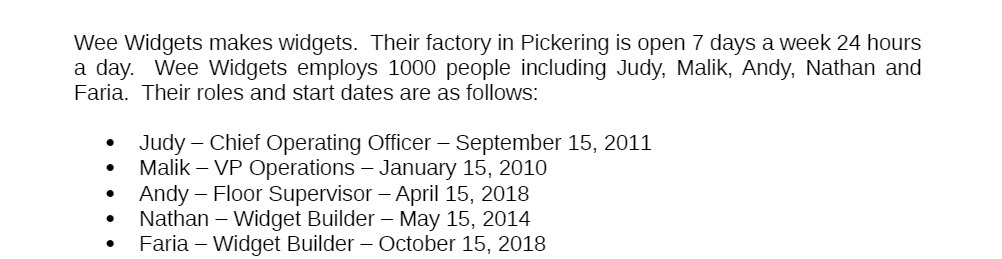  Wee Widgets makes widgets. Their factory in Pickering is open 7