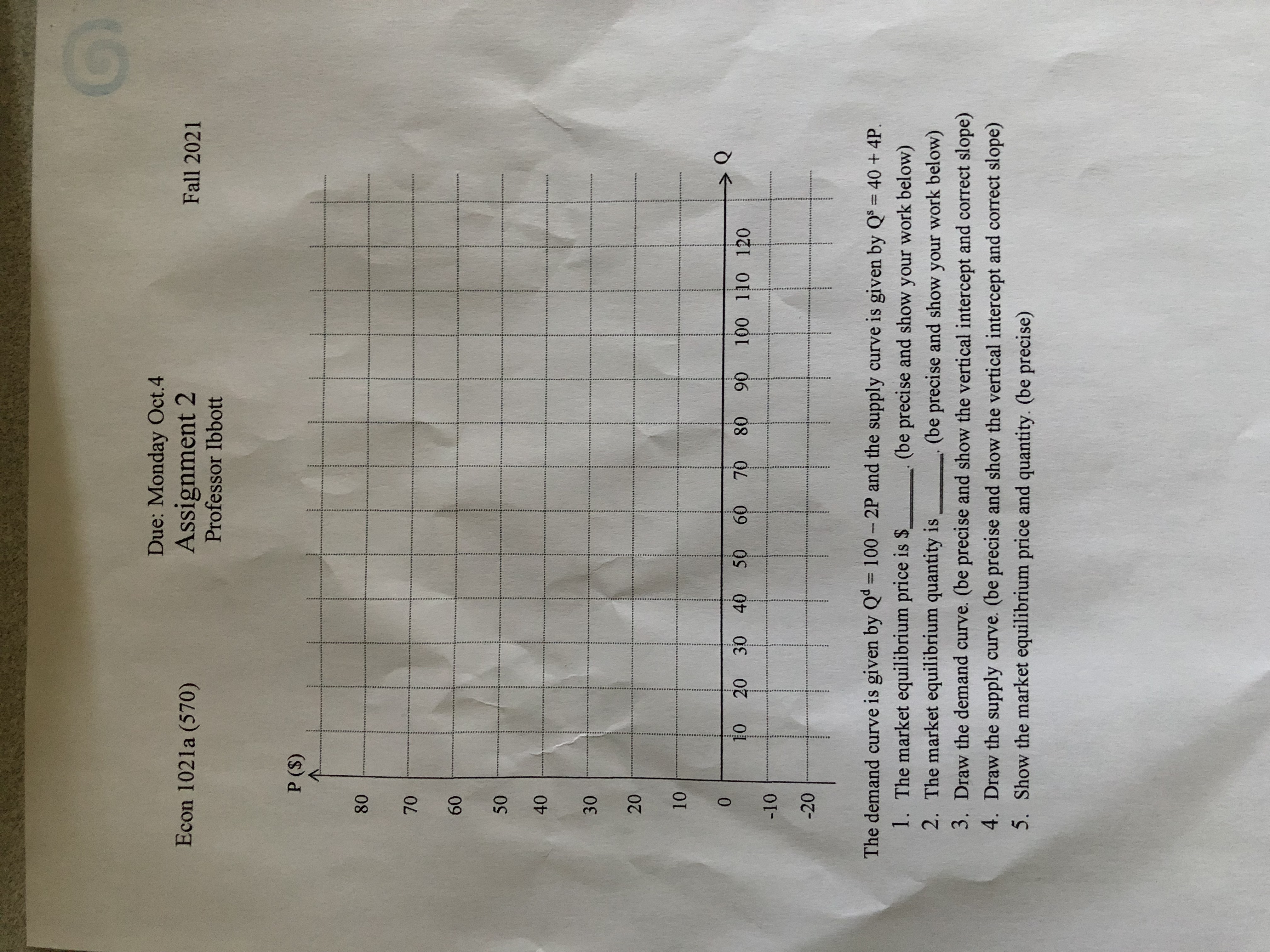 Can you solve the questions and complete the graph. Due: Monday Oct.4
