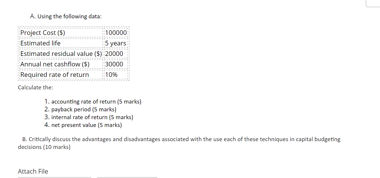 this question A. Using the following data: Project Cost ($) 100000 Estimated