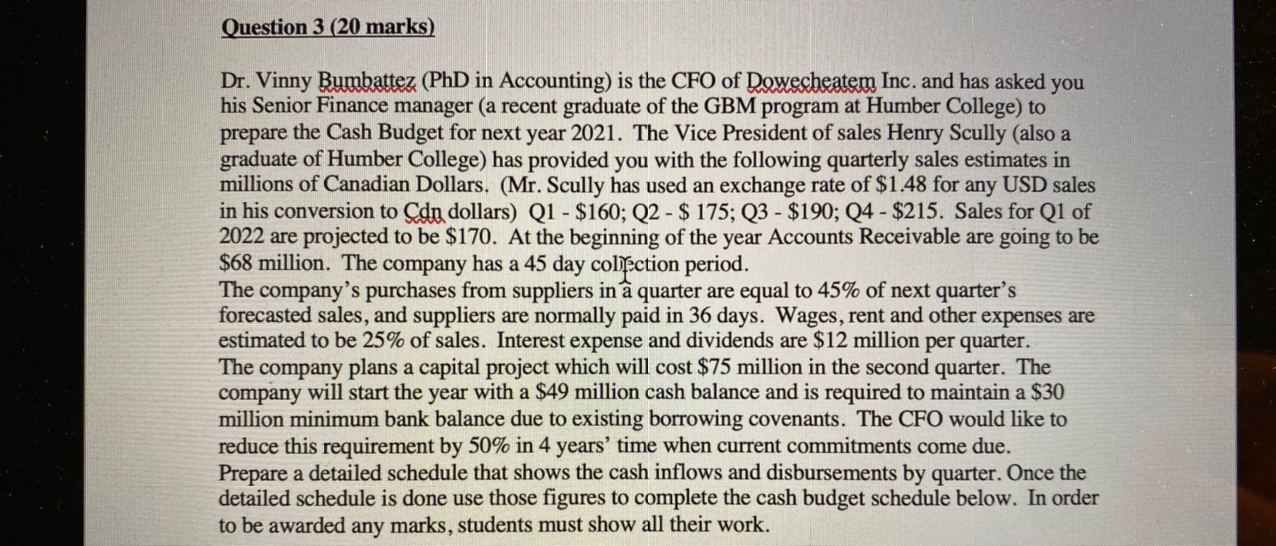 Please solve this question excel and just paste your table with calculations
