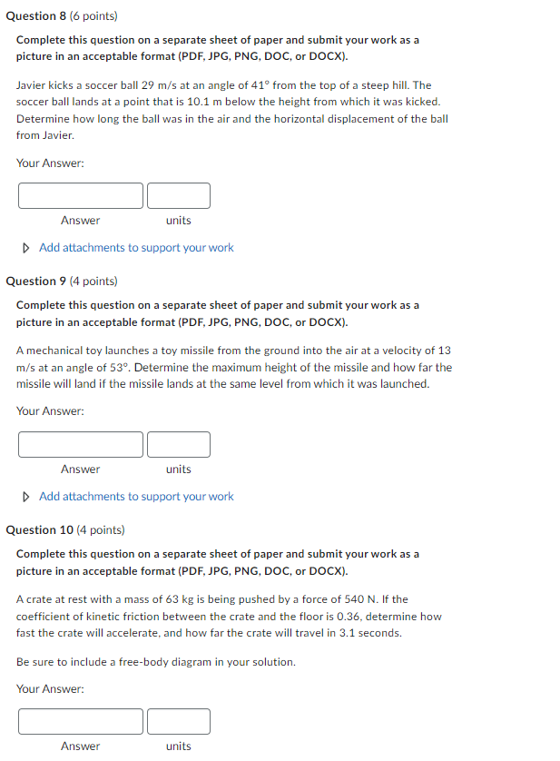  Question 8 (6 points) Complete this question on a separate sheet