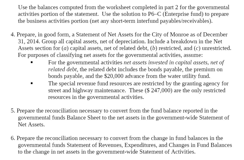 for the governmental activities portion of the statement. Use the solution to