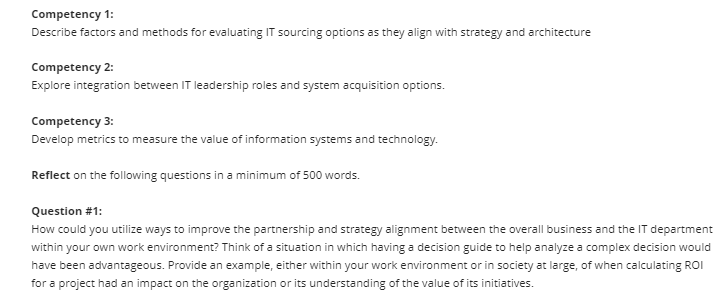  Competency 1: Describe factors and methods for evaluating IT sourcing options