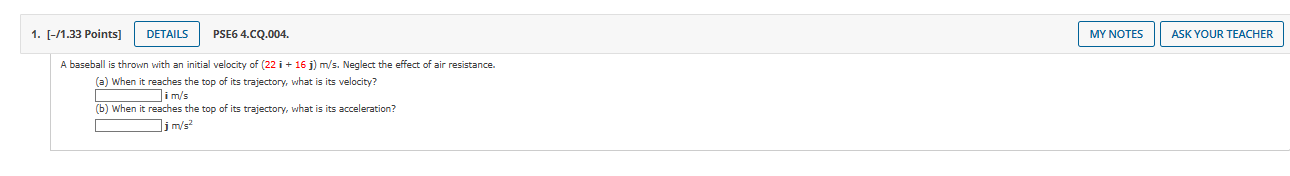When it reaches the top of its trajectory, what is its acceleration?