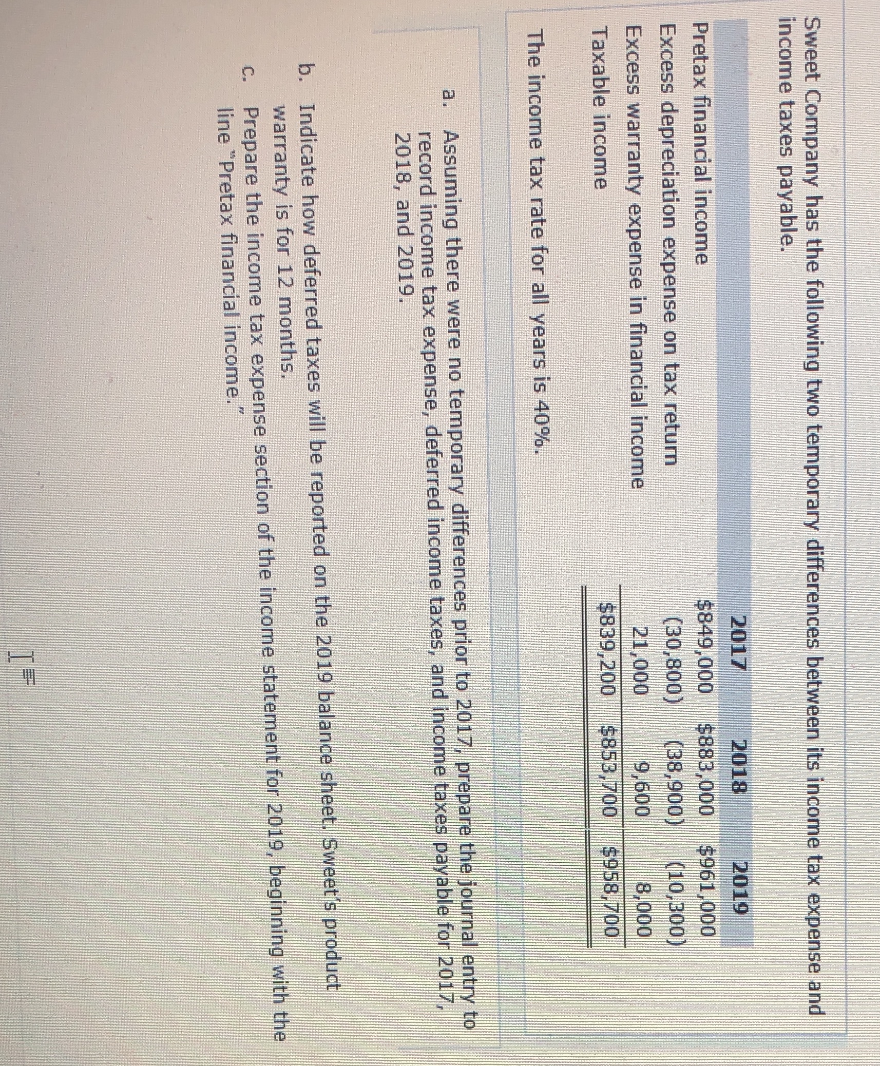  Sweet Company has the following two temporary differences between its income