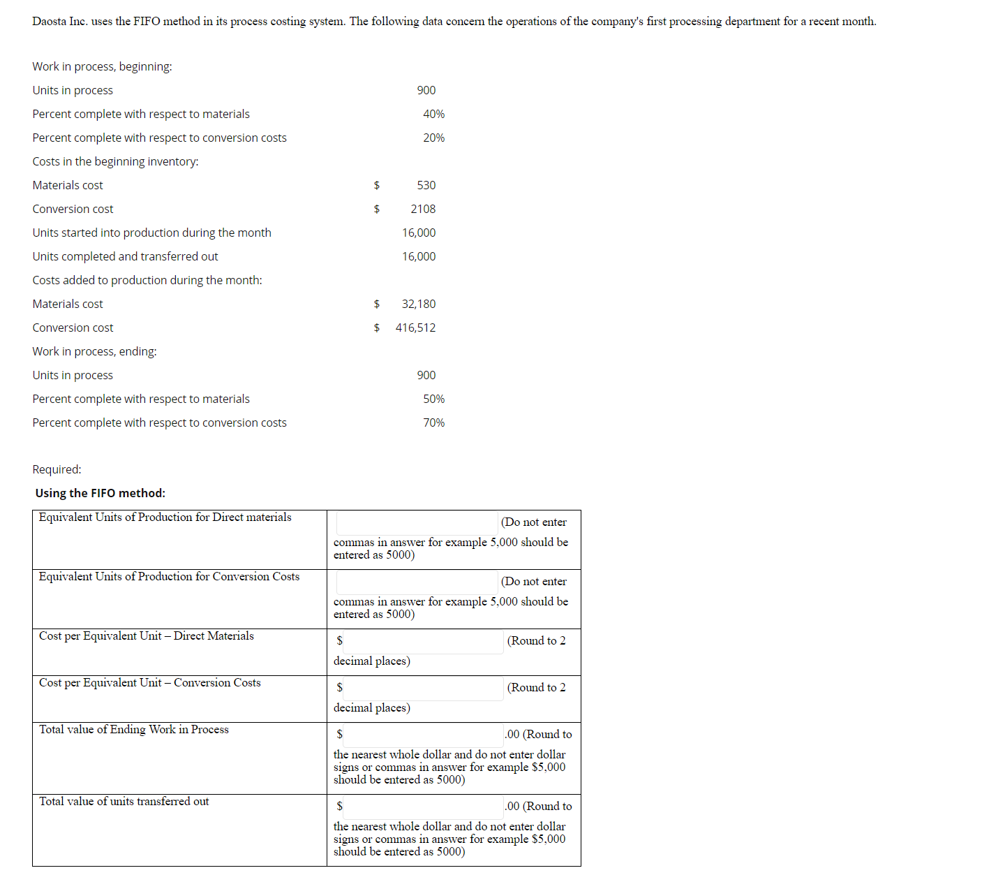 Please help me solve this question, thank you so much. Daosta Inc.