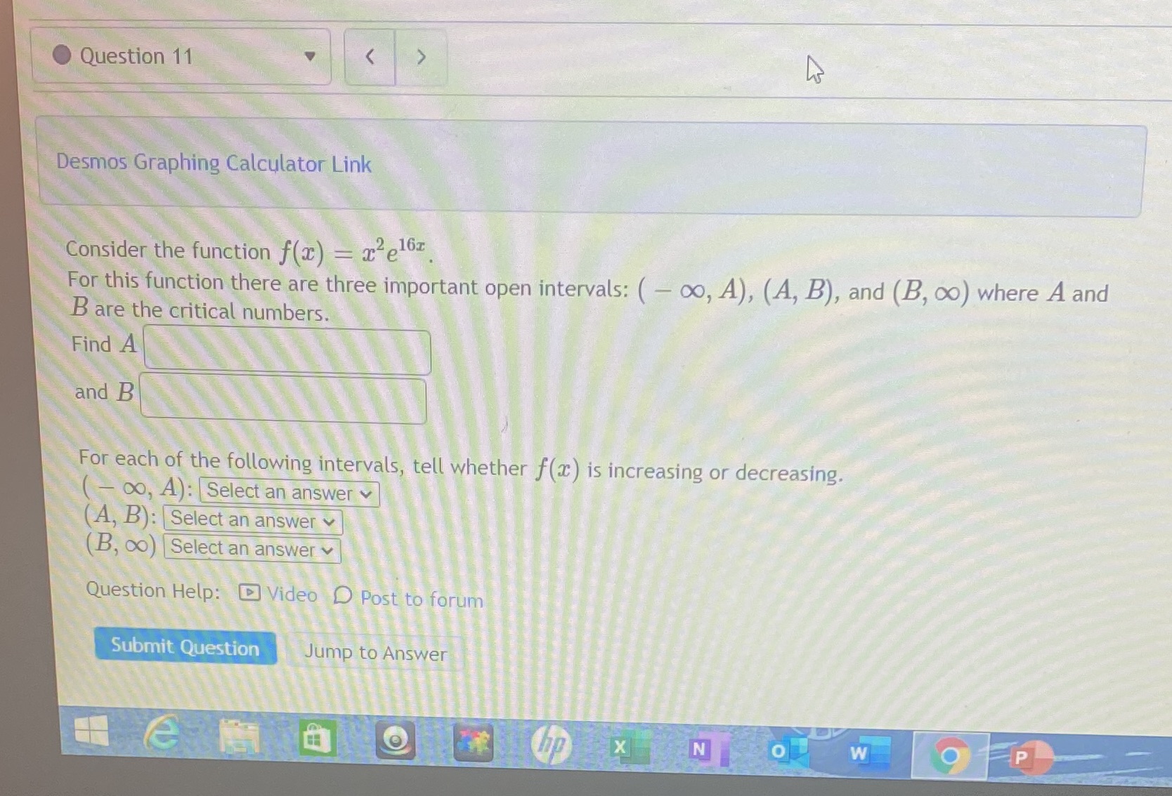 For this function there are three important open intervals: B are the