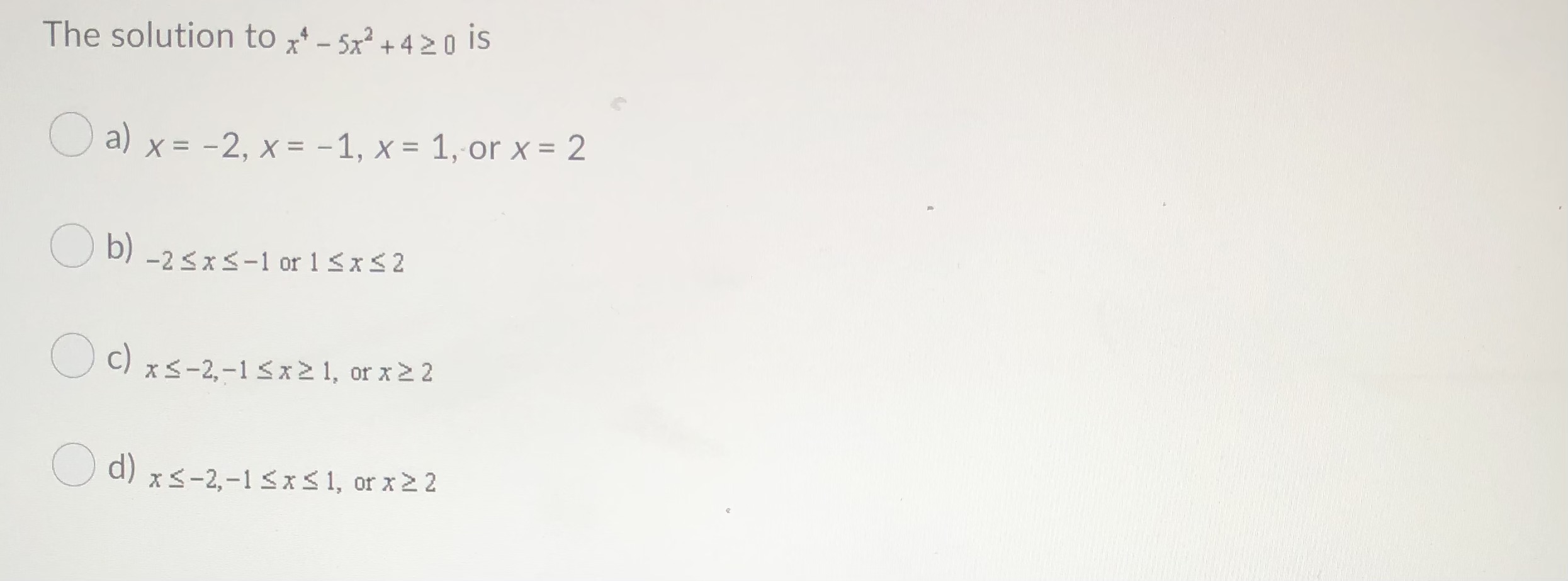 2, 3 ) d) x E (- 00, 1) and x E
