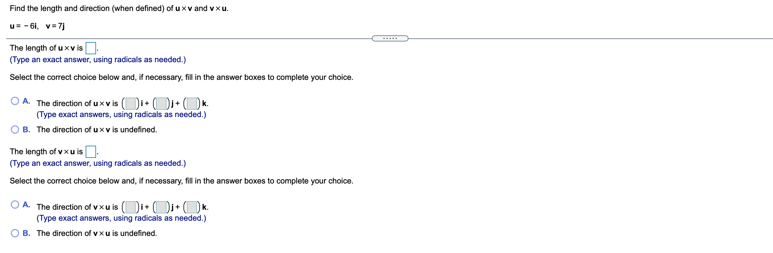 legible. Find the length and direction (when defined) of u xv and