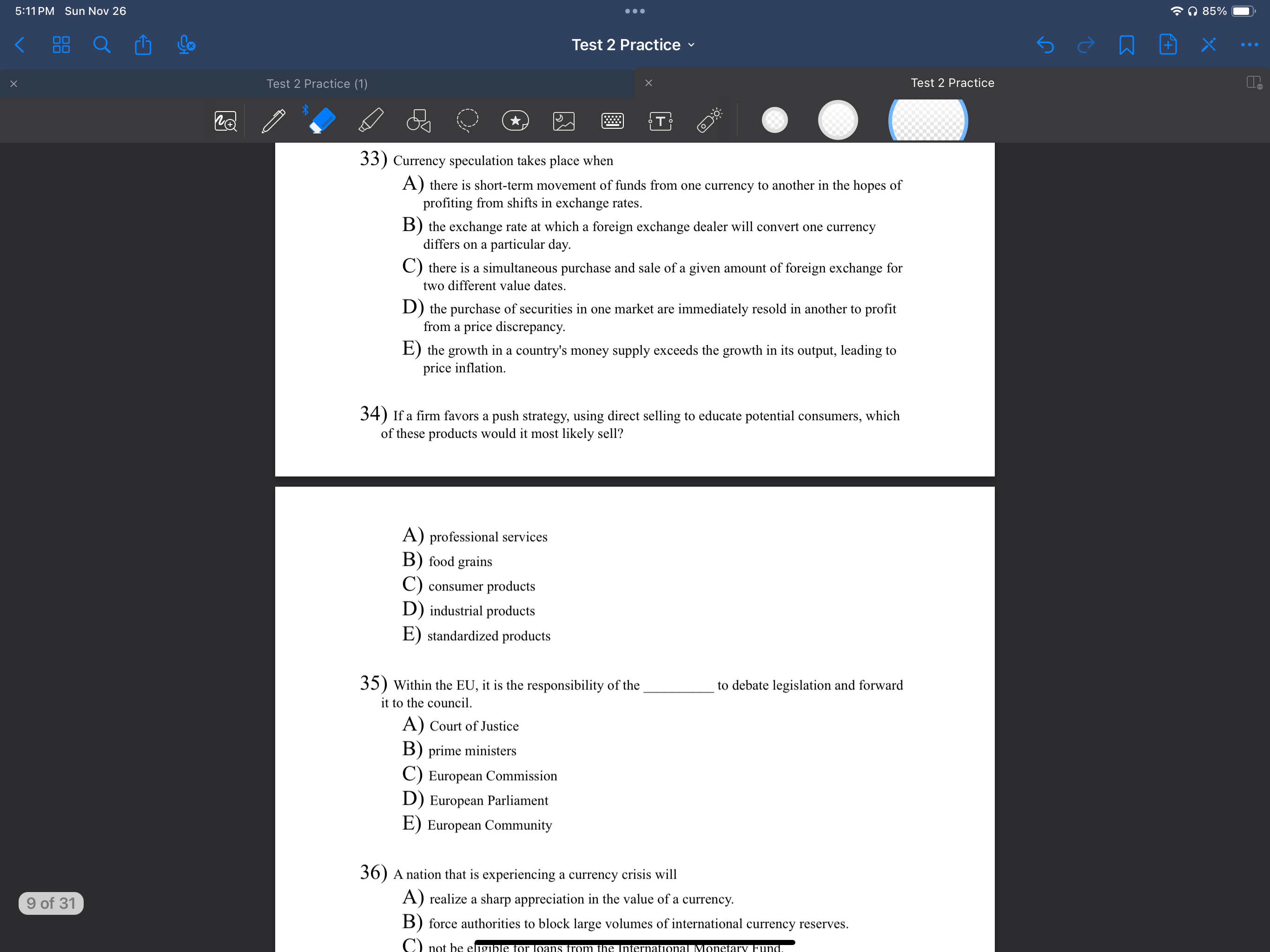 5:11 PM Sun Nov 26 0 85% Test 2 Practice (1) Test