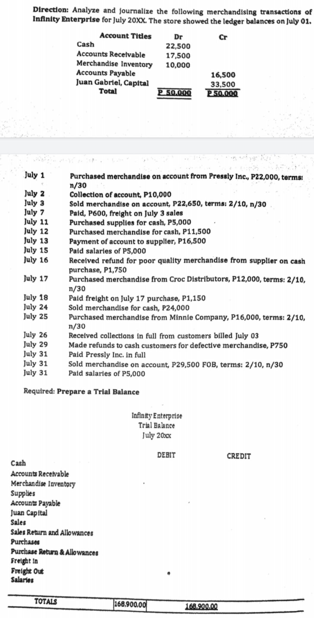 Please prepare a journal entry and a trial balance. Ps: The trial