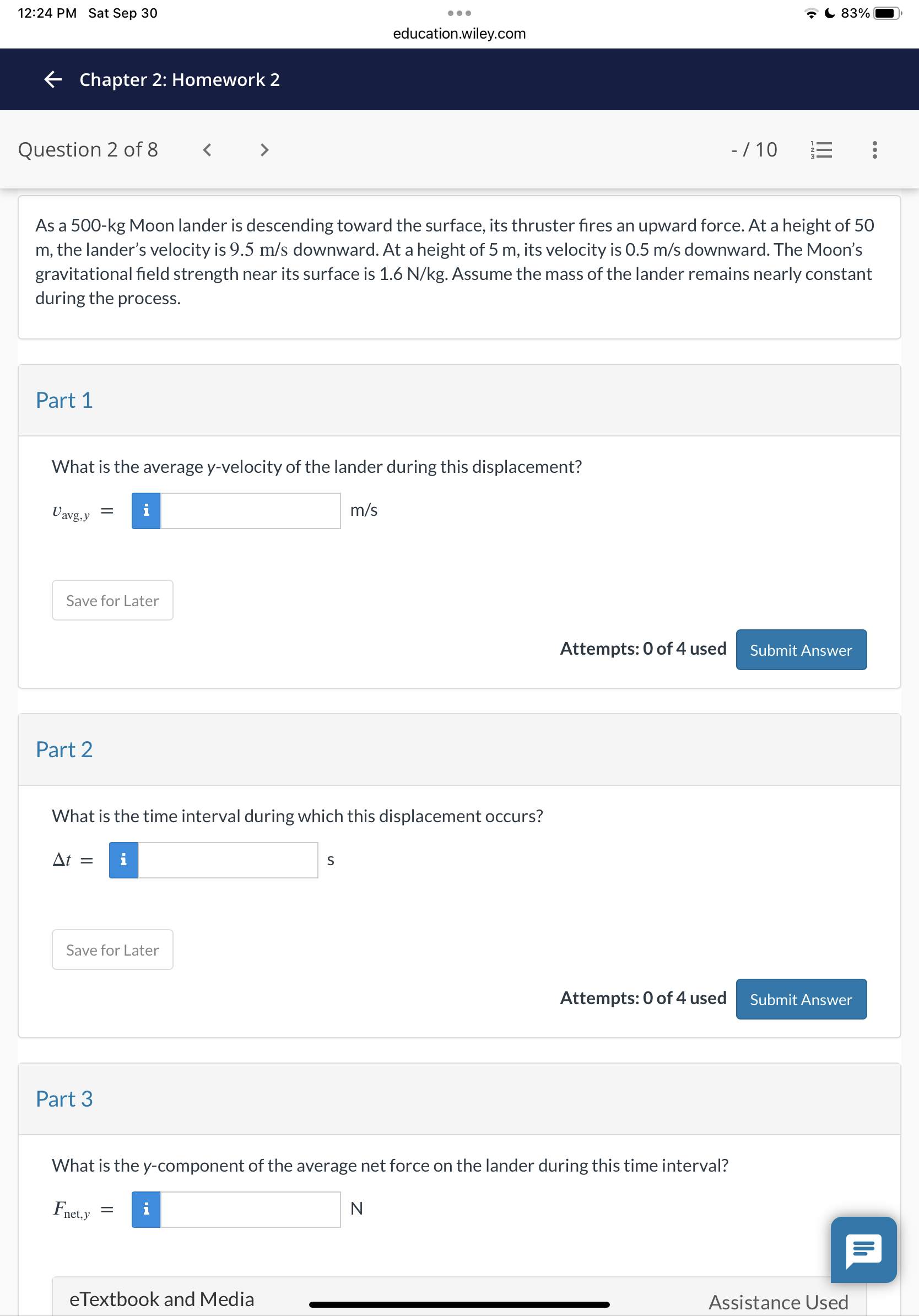 6 Chapter 2: Homework 2 Question 2 of8 - / 10 E:
