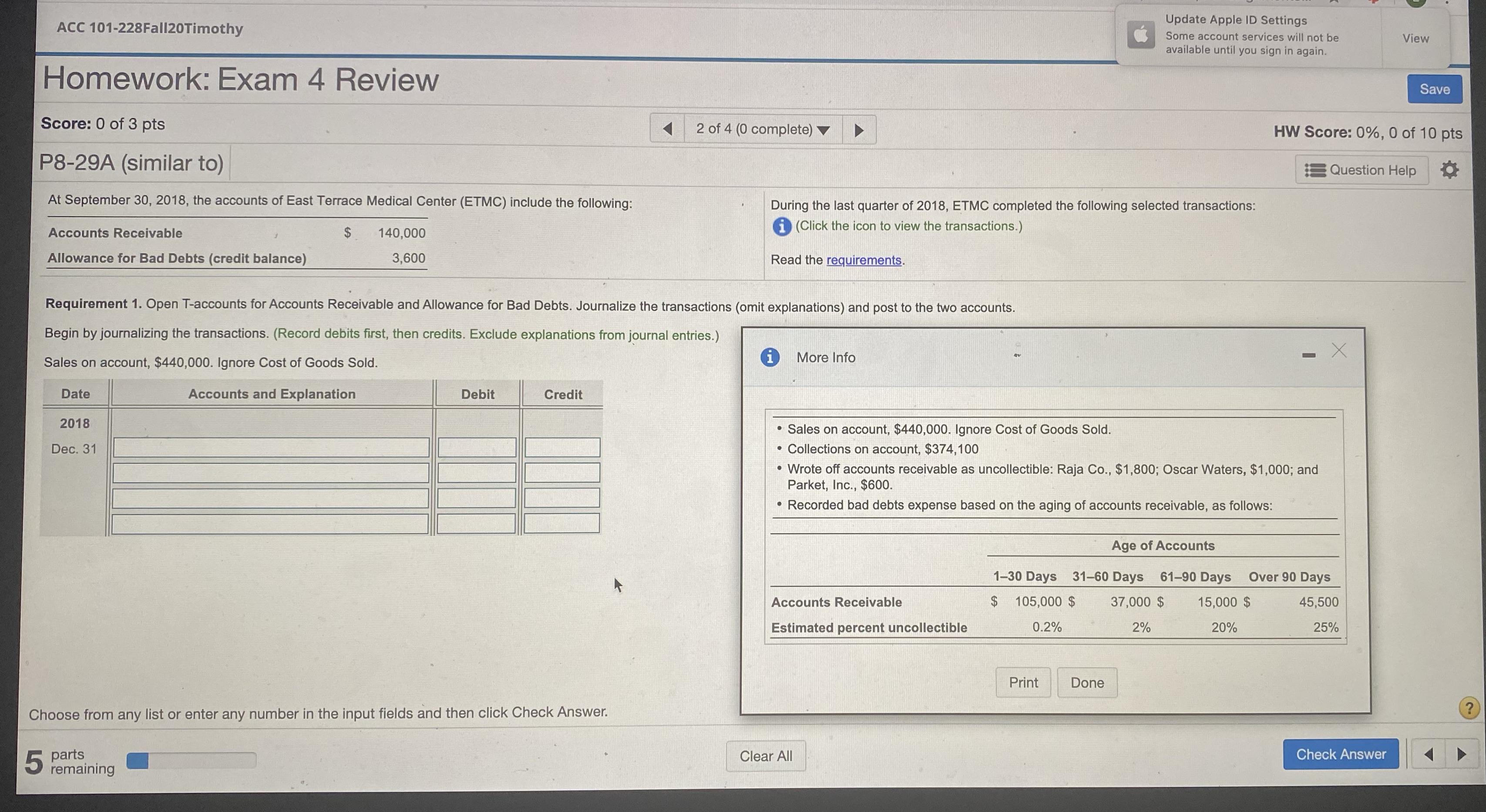  Update Apple ID Settings ACC 101-228Fall20Timothy Some account services will not