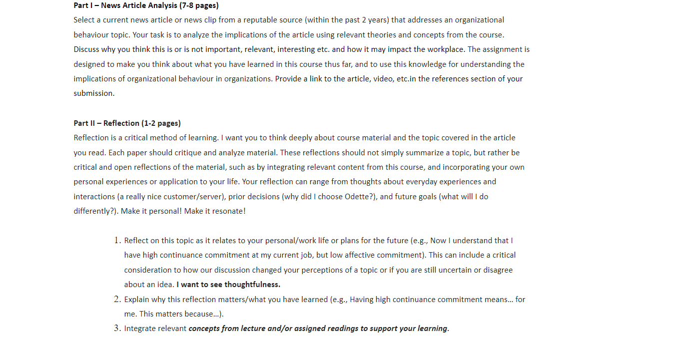 Part | - News Article Analysis (7-8 pages) Select a current