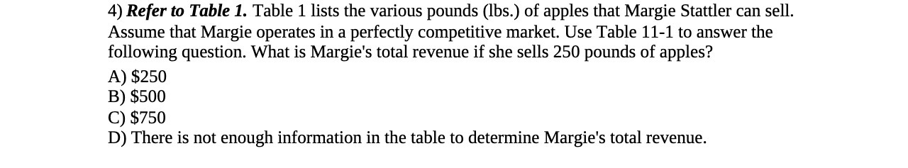 (lbs) of apples that Margie Stattler can sell. Assume that Margie operates