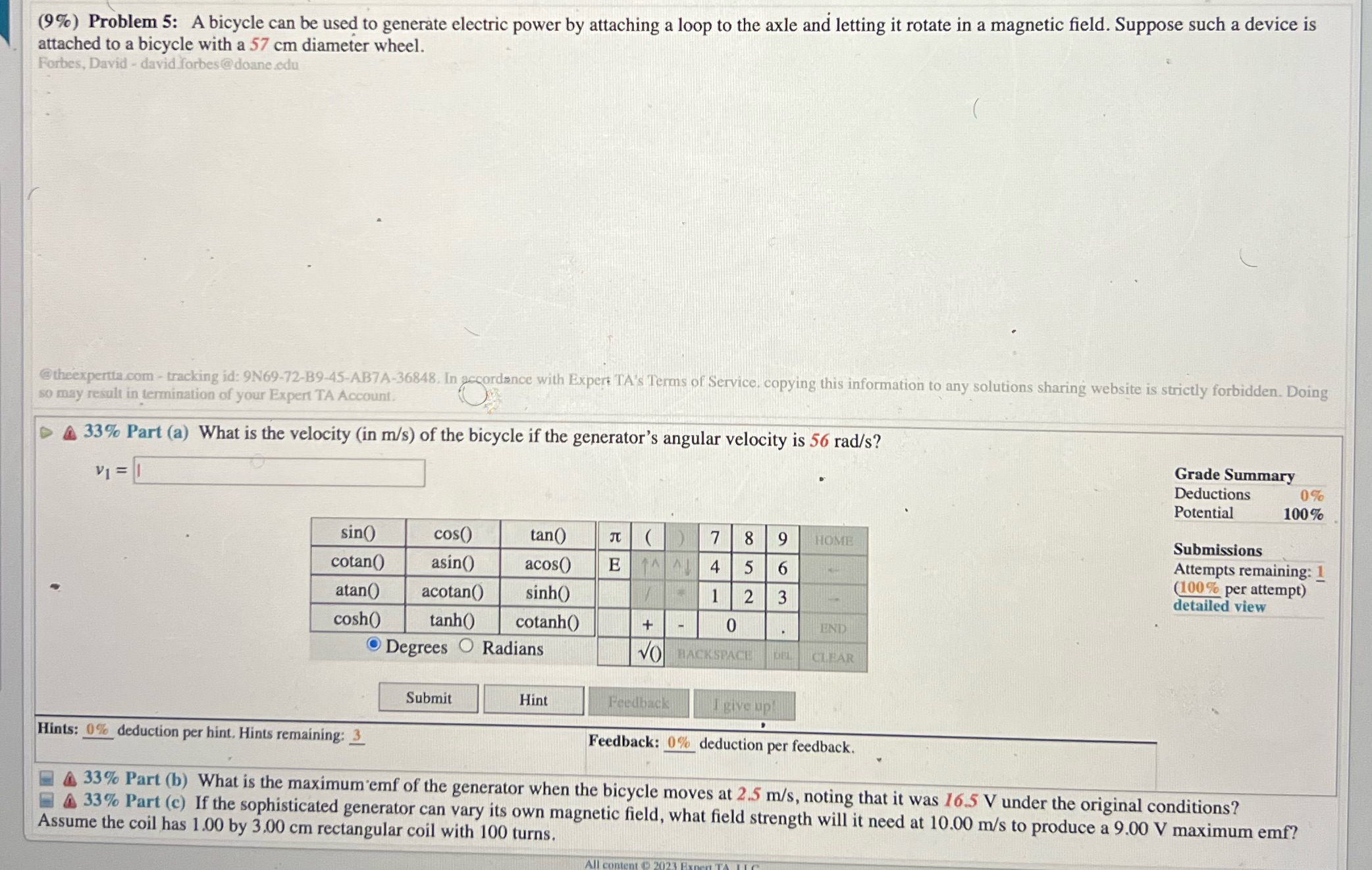 answer all parts please (9%) Problem 5: A bicycle can be used