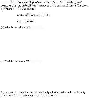 of computer chip, the probability moss function of the number of defects