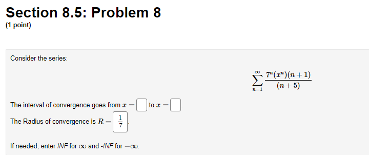 point] Consider The power series: 411:\" 2'1) Qis2 i 5) lI7l='.|. The