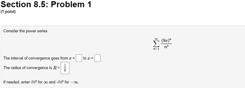 interval of convergence goes from m = C] to :I: = C].