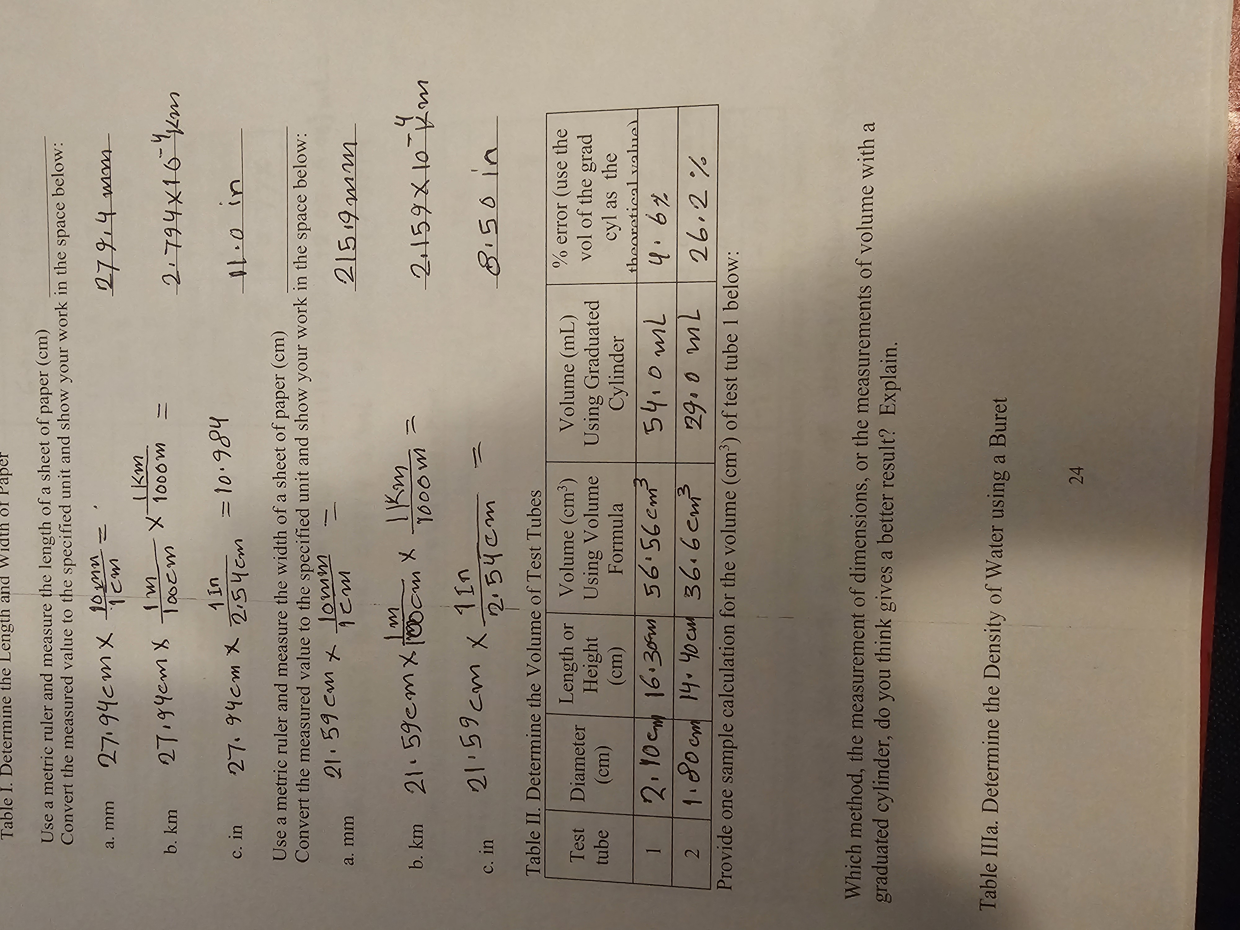 and measure the length of a sheet of paper (cm) Convert the