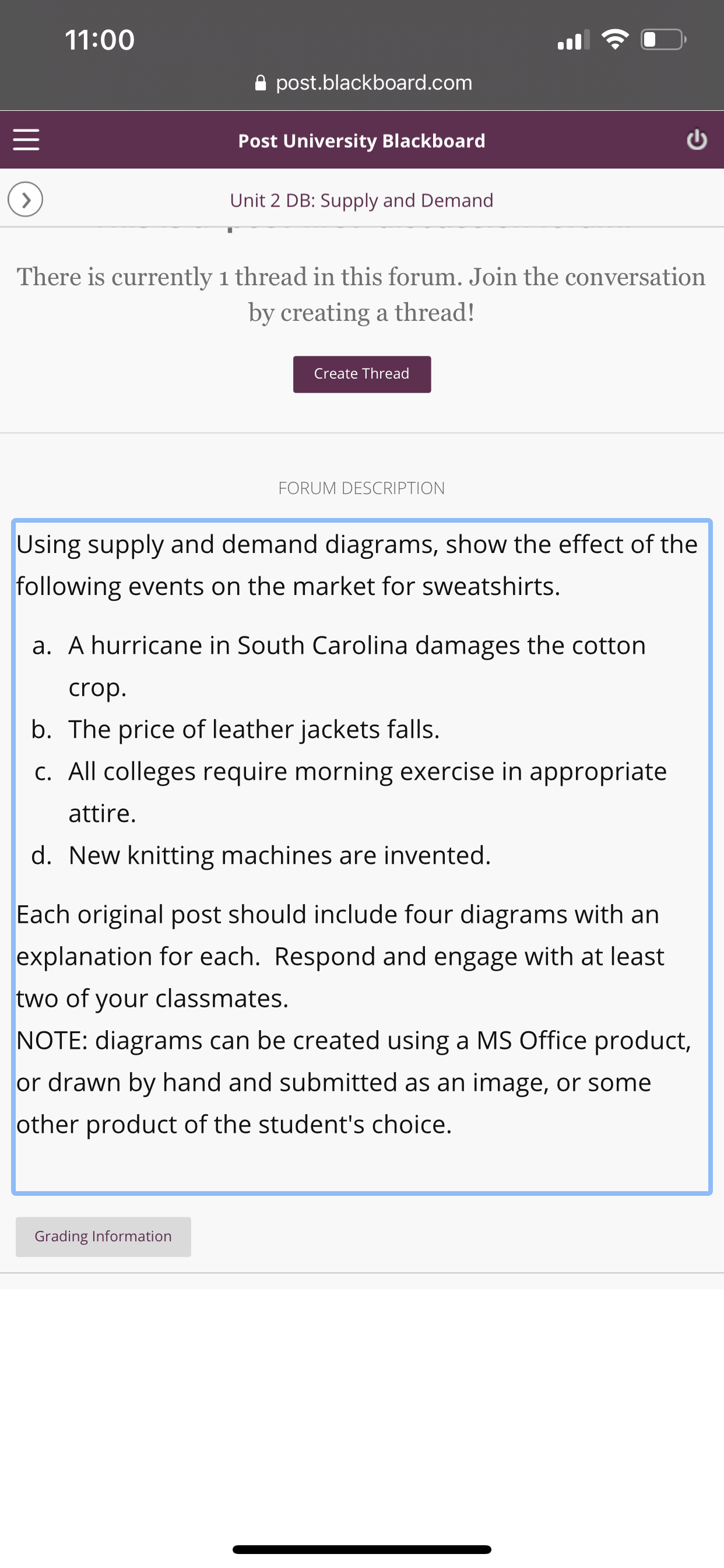 Need help with the question below 11:00 post.blackboard.com E Post University Blackboard