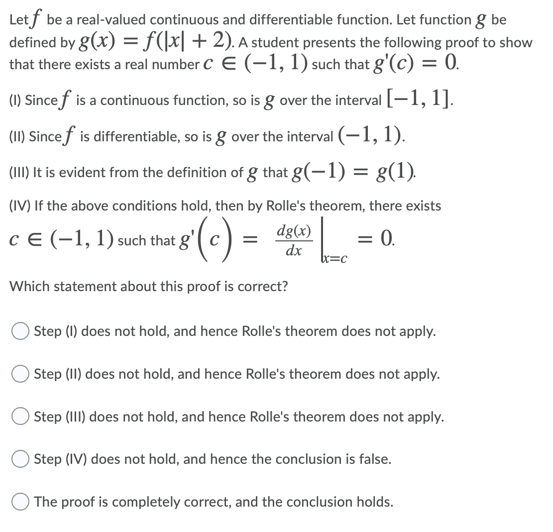  Letf be a real-valued continuous and differentiable function. Let function g