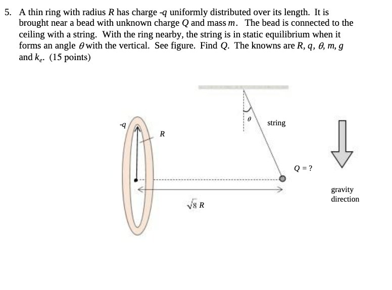  5. A thin ring with radius R has charge q uniformly